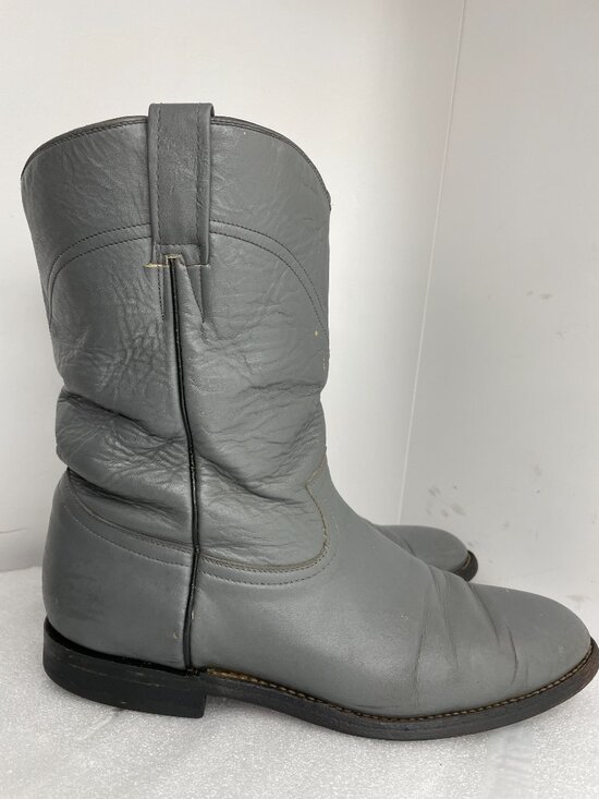 Cowtown Gray Leather Vintage Roper Western Cowboy Biker Boots Men\'s 9.5 D main image 16